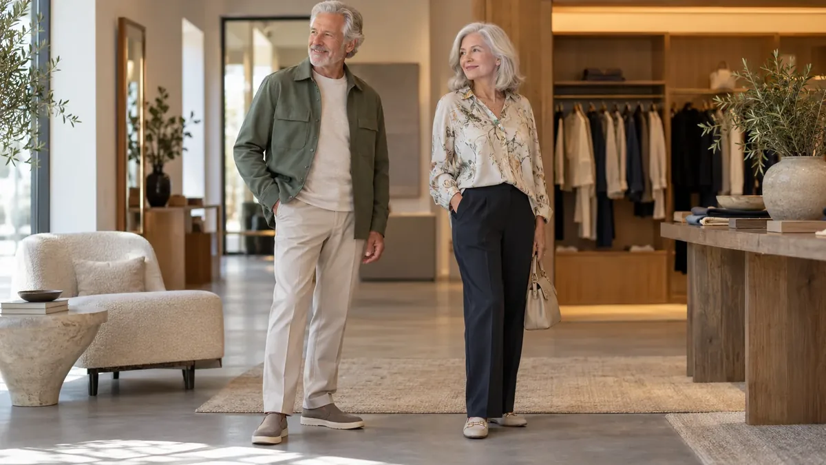 Illustrative photo of older adults in a clothing setting; not a PAPAHUNE adaptive prototype